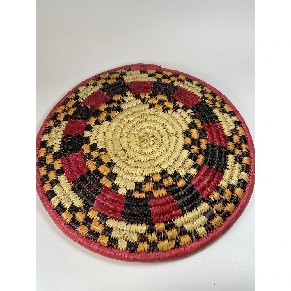 Handmade Colorful‎ Round Sweetgrass Coiled Basket Wall Table Decor Tray 11-12
